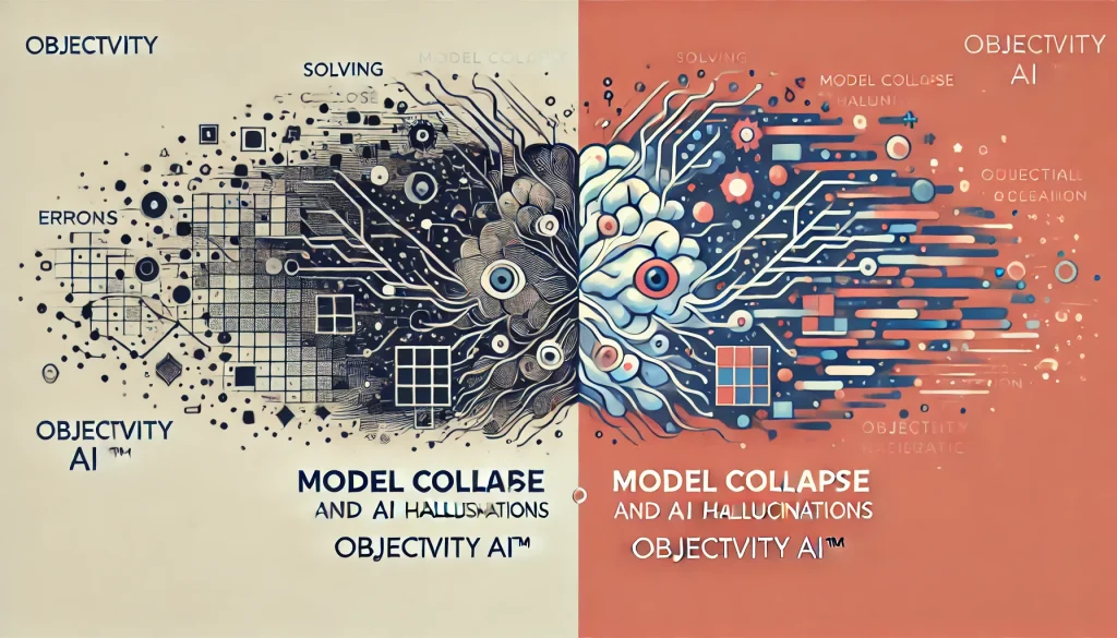 Fabled Sky Research - The Solution to Model Collapse and AI Hallucinations: How Objectivity AI™ Ensures the Future of Reliable Generative AI - A flat art concept illustration for solving model collapse and AI hallucinations using Objectivity AI Fabled Sky Research